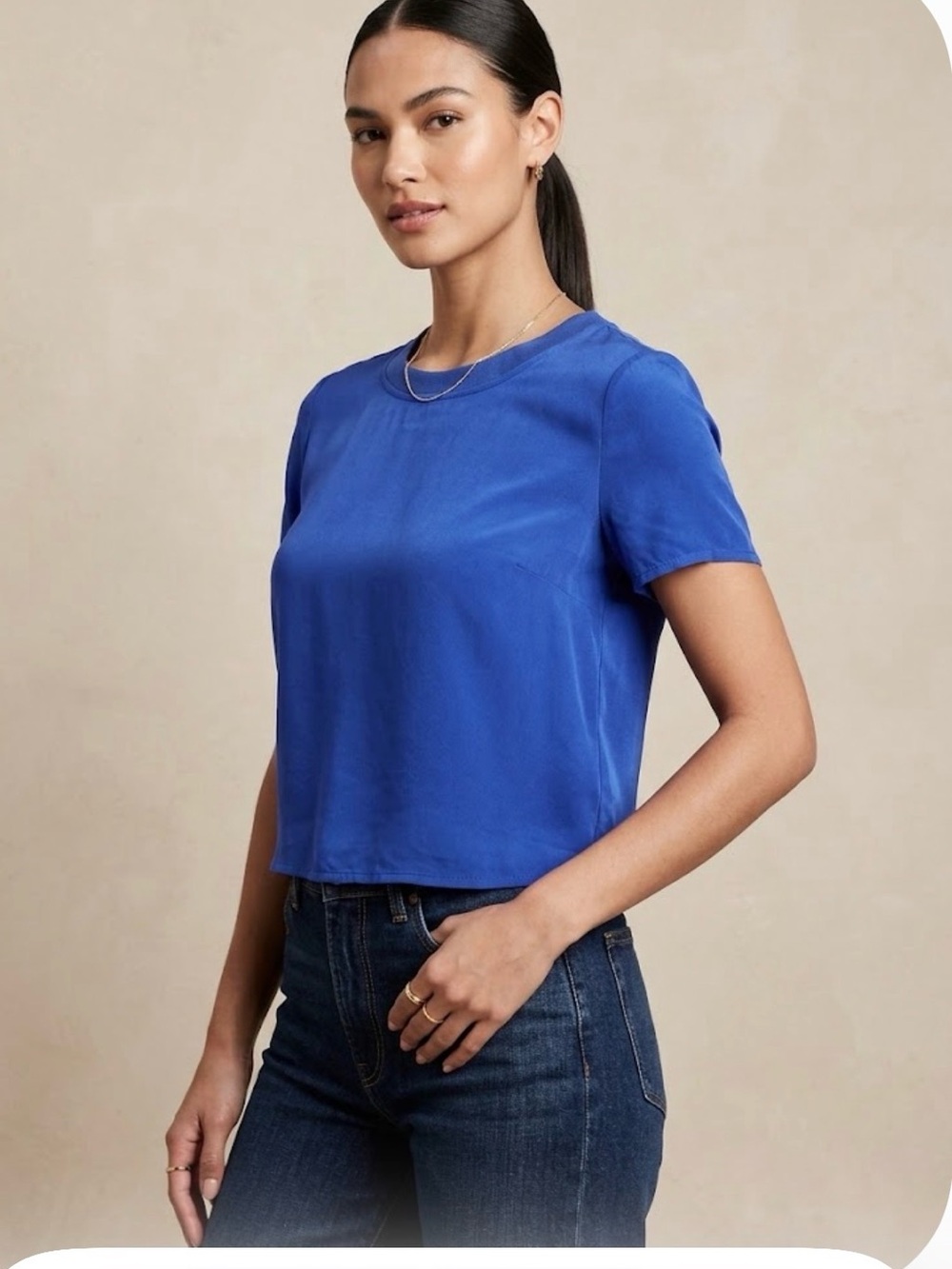 Alice +Olivia Classic Crewneck Short-Sleeve Top in Royal Blue